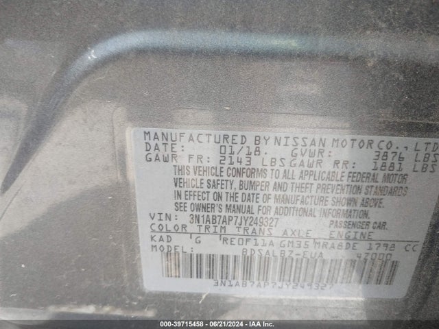 Nissan SENTRA S 2018 3N1AB7AP7JY249327 Image 9