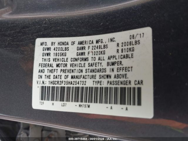 1HGCR2F35HA254732 Honda ACCORD LX