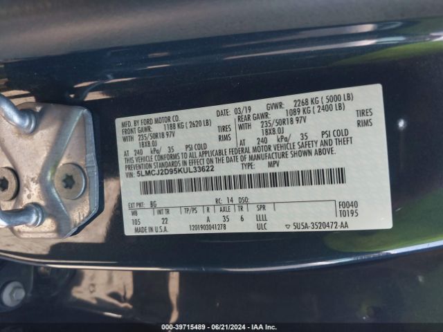 5LMCJ2D95KUL33622 Lincoln MKC SELECT