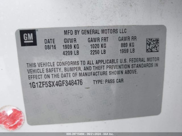 1G1ZF5SX4GF348476 Chevrolet MALIBU 2LT