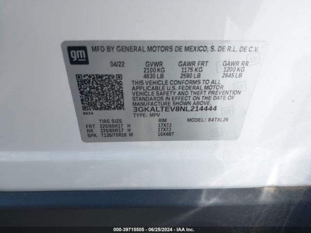 3GKALTEV8NL214444 GMC Terrain Awd Sle