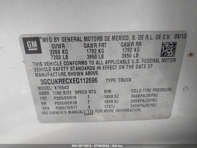 Chevrolet Silverado 1500 2lt 2014 3GCUKRECXEG112696 Image 9