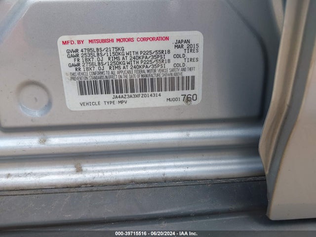 JA4AZ3A3XFZ014314 Mitsubishi Outlander Se