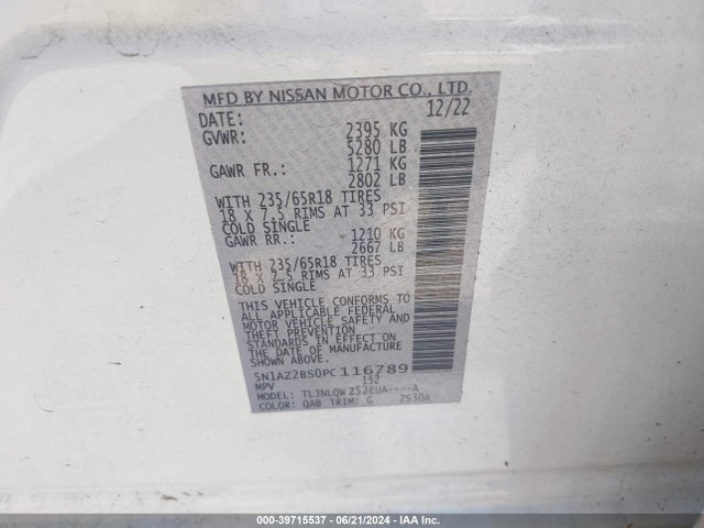 Nissan Murano Sv Intelligent Awd 2023 5N1AZ2BS0PC116789 Image 9