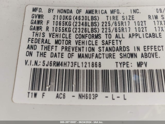 Honda Cr-v Ex-l 2015 5J6RM4H73FL121868 Image 9