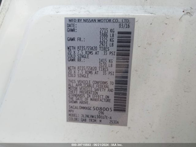 5N1AL0MMXGC508005 Infiniti QX60