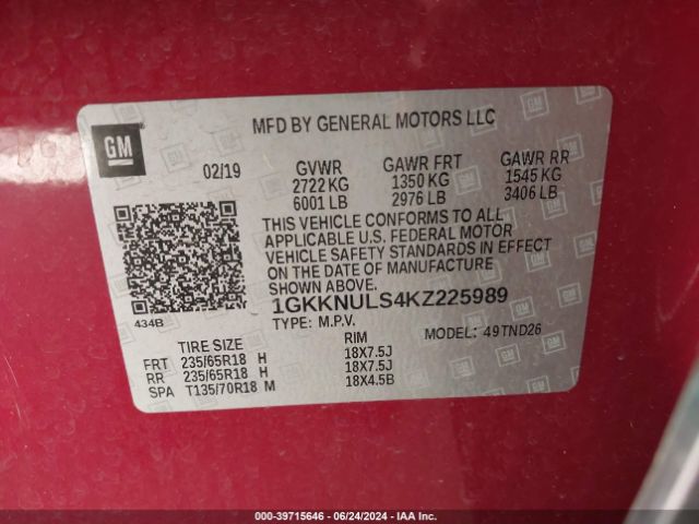 1GKKNULS4KZ225989 GMC Acadia Slt-1