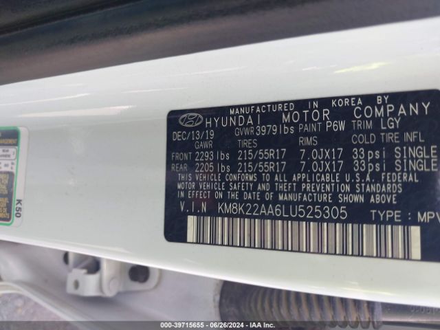 KM8K22AA6LU525305 Hyundai Kona Sel