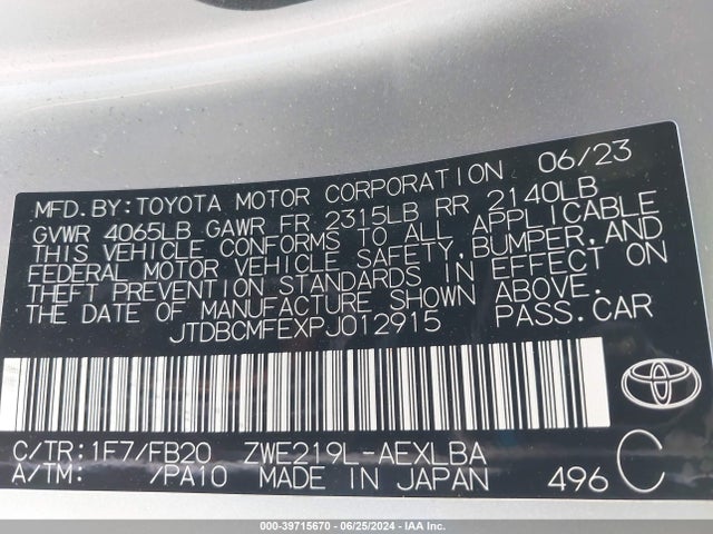 Toyota Corolla Hybrid Le 2023 JTDBCMFEXPJ012915 Image 9