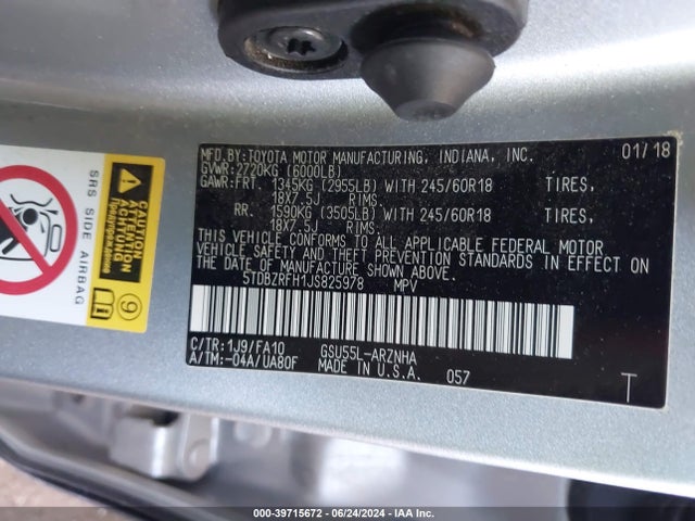Toyota Highlander Le Plus 2018 5TDBZRFH1JS825978 Image 9