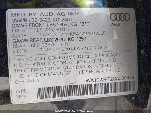 Audi Q5 2.0t Premium 2016 WA1C2AFP2GA039978 Image 9