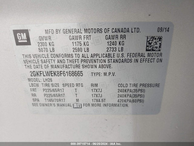 GMC Terrain Sle-2 2015 2GKFLWEK8F6168665 Image 9