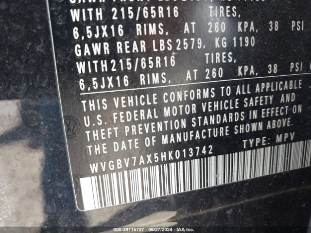 WVGBV7AX5HK013742 Volkswagen Tiguan 2.0t/2.0t S