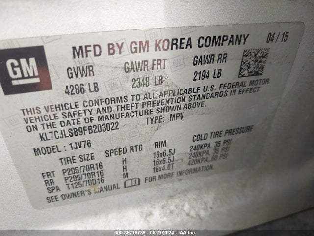 Chevrolet Trax Lt 2015 KL7CJLSB9FB203022 Image 9