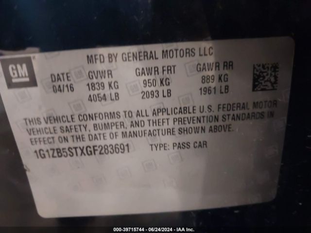 1G1ZB5STXGF283691 Chevrolet MALIBU LS