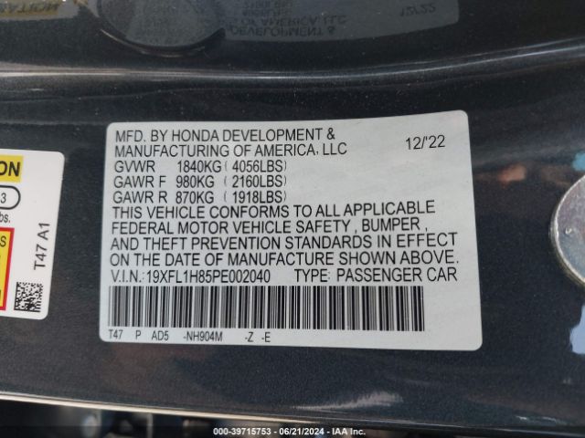 19XFL1H85PE002040 Honda Civic Sport Touring