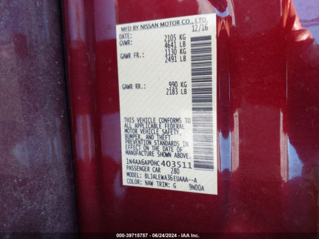 1N4AA6AP0HC403511 Nissan Maxima 3.5 Sl