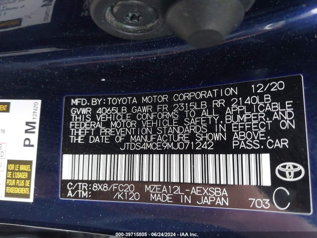 Toyota COROLLA SE 2021 JTDS4MCE9MJ071242 Image 9