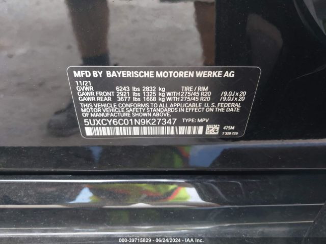 5UXCY6C01N9K27347 BMW X6 Xdrive40i