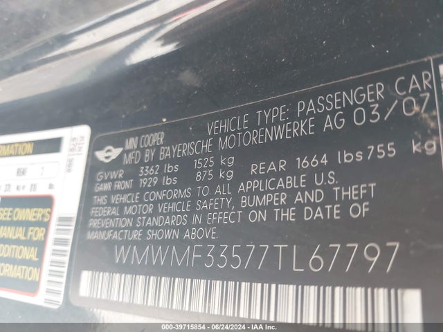 2007 MINI COOPER WMWMF33577TL67797 Photo 8
