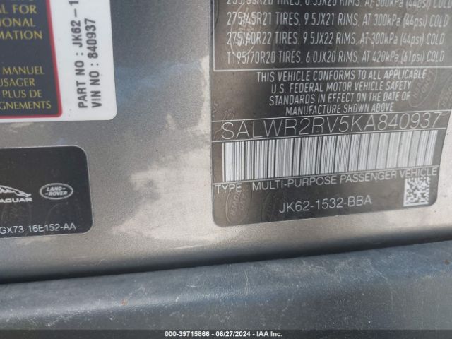 SALWR2RV5KA840937 Land Rover Range Rover Sport Hse