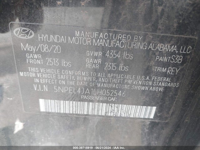 Hyundai SONATA SEL 2020 5NPEL4JA1LH052546 Image 9
