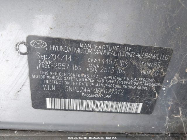 5NPE24AF0FH077912 Hyundai SONATA SE