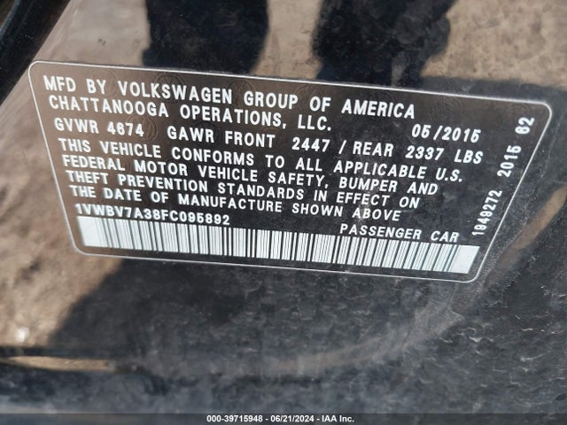 1VWBV7A38FC095892 Volkswagen Passat 2.0l Tdi Se