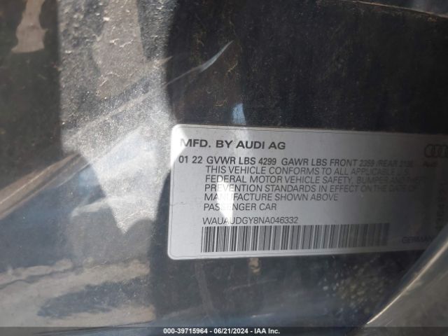 WAUAUDGY8NA046332 Audi A3 Premium 40 Tfsi Front-wheel Drive S Tronic