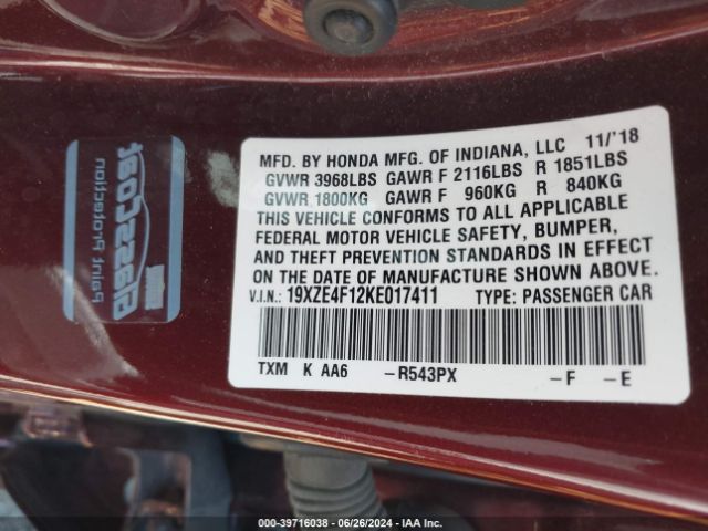 19XZE4F12KE017411 Honda Insight Lx