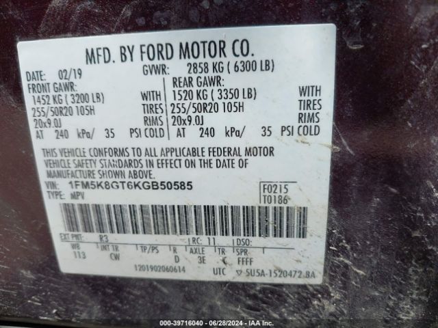 1FM5K8GT6KGB50585 Ford EXPLORER SPORT