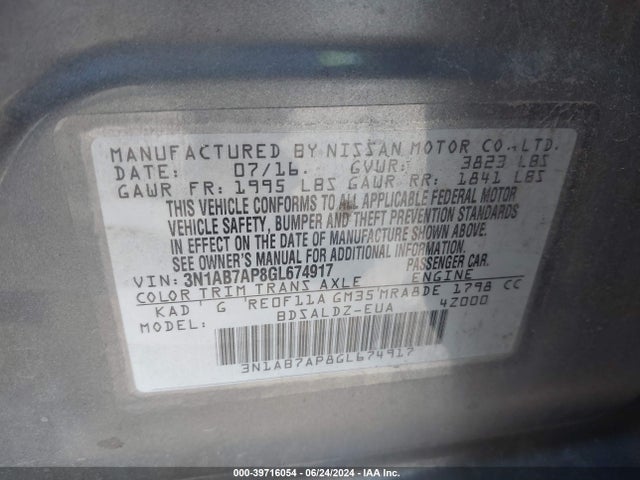 Nissan SENTRA SV 2016 3N1AB7AP8GL674917 Image 9