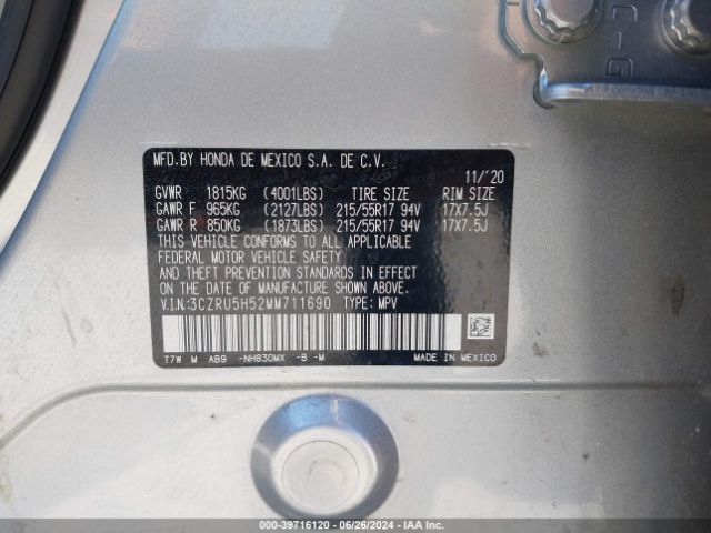 3CZRU5H52MM711690 Honda Hr-v 2wd Ex