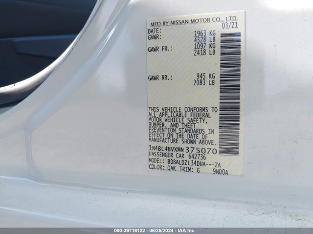 Nissan Altima S Fwd 2021 1N4BL4BVXMN375070 Image 9