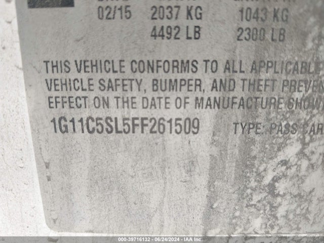 Chevrolet MALIBU 1LT 2015 1G11C5SL5FF261509 Image 9