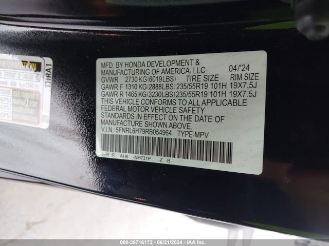 Honda Odyssey Sport 2024 5FNRL6H79RB054964 Image 9
