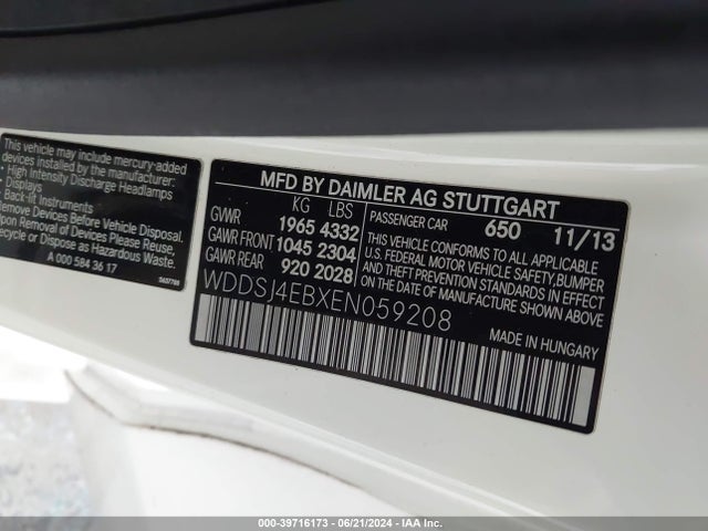 Mercedes-Benz CLA 250 2014 WDDSJ4EBXEN059208 Image 9