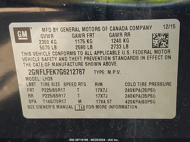Chevrolet EQUINOX LT 2016 2GNFLFEK7G6212787 Image 9
