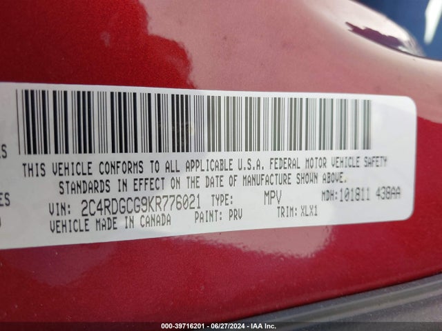 Dodge Grand Caravan Sxt 2019 2C4RDGCG9KR776021 Image 9