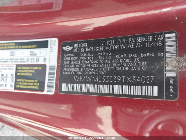 2009 MINI COOPER CLUBMAN WMWML33539TX34027 Photo 8