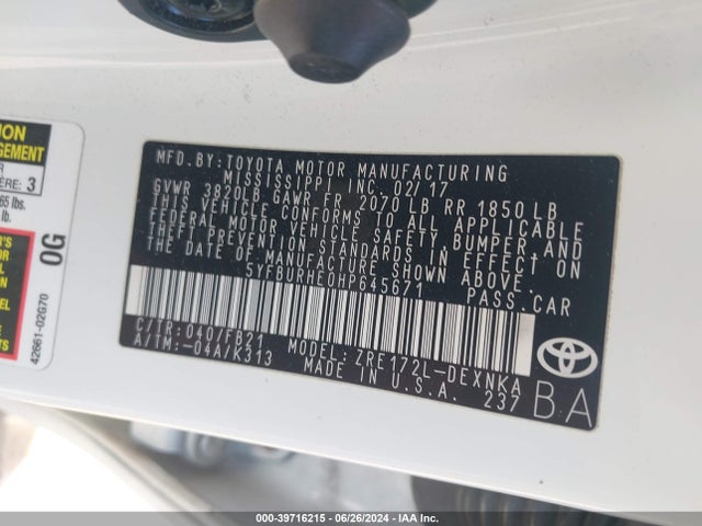 Toyota COROLLA LE 2017 5YFBURHE0HP645671 Image 9