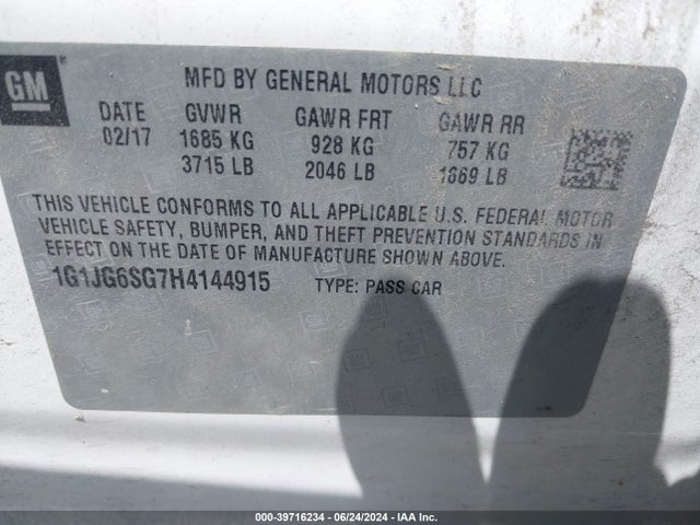 Chevrolet Sonic Lt Auto 2017 1G1JG6SG7H4144915 Image 9