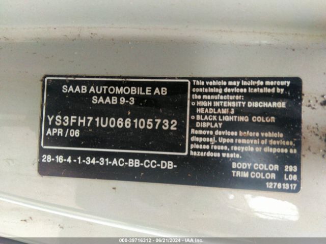 2006 SAAB 9-3 YS3FH71U066105732 Photo 8