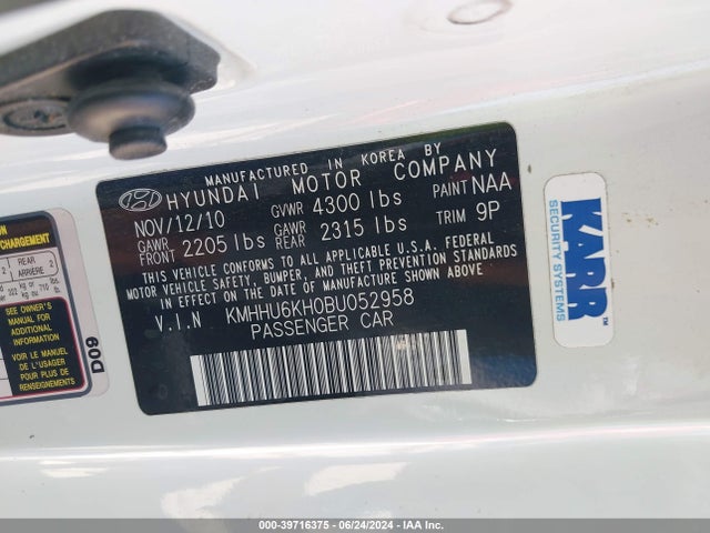 Aukcja sprzedaży 2011 Hyundai Genesis 3.8 R-spec, vin: KMHHU6KH0BU052958, numer aukcji: 39716375