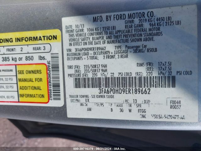 3FA6P0HD9ER189662 Ford FUSION SE