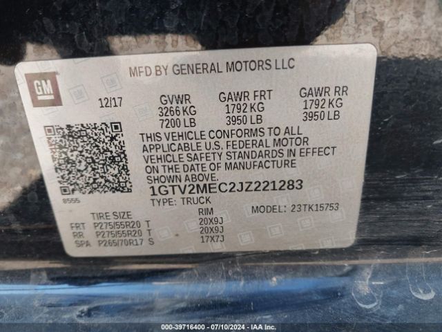 1GTV2MEC2JZ221283 GMC Sierra 1500 Sle