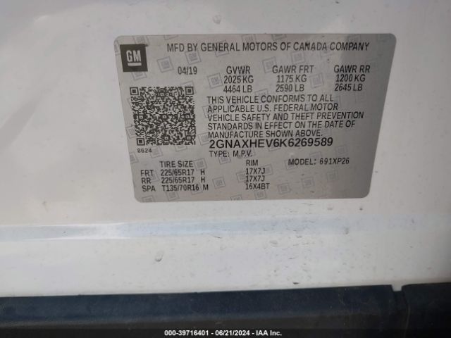 2GNAXHEV6K6269589 Chevrolet EQUINOX LS
