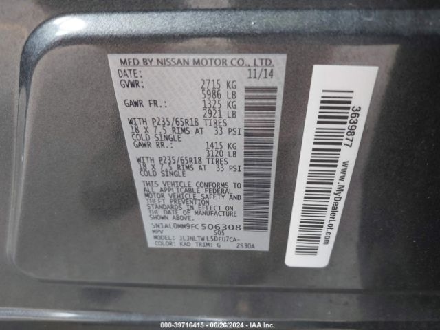 5N1AL0MM9FC506308 Infiniti QX60