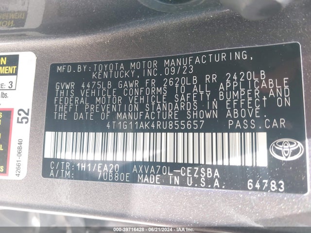 Toyota CAMRY SE 2024 4T1G11AK4RU855657 Image 9