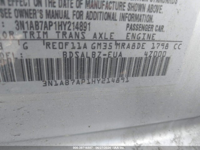 Nissan SENTRA S 2017 3N1AB7AP1HY214891 Image 9